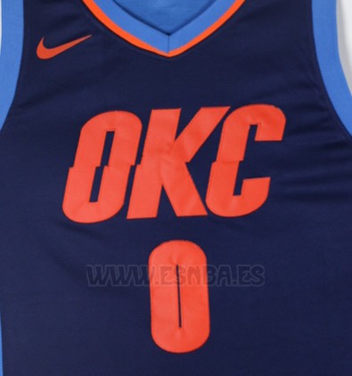 Camiseta Oklahoma City Thunder Russell Westbrook #0 Statement 2017-18 Azul